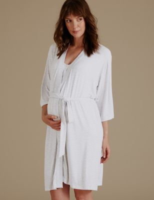 Maternity Striped Short Dressing Gown